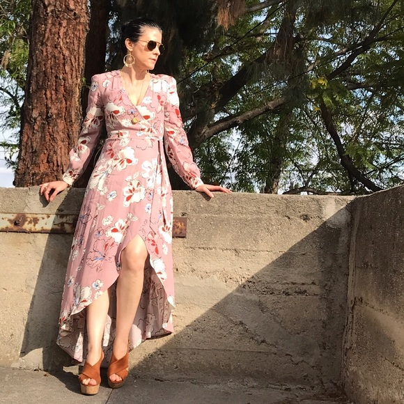 ASTR Pink Floral Maxi Wrap High-Low Dress Small